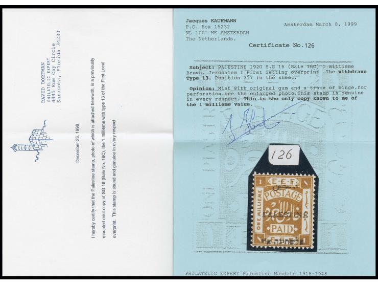 1 m., withdrawn type 13, unused, a fine and rare stamp, most likely only one other copy known (ex Sacher), certificates Dorfm