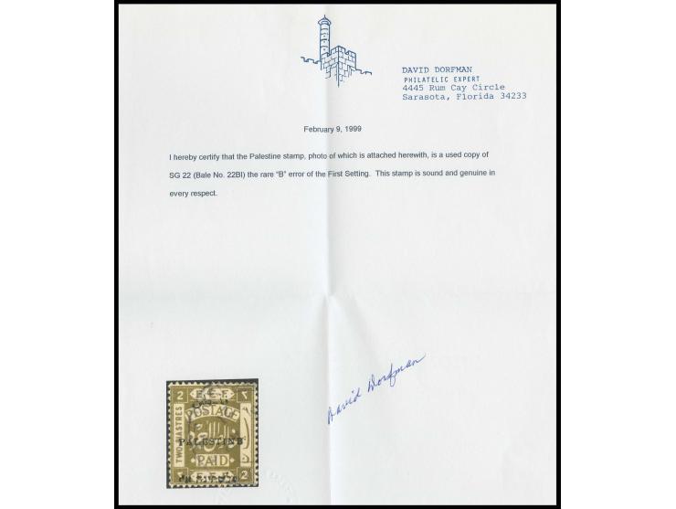 2 pia. with "B" variety, lightly cancelled; a rare stamp in fine condition, only 8 copies known, certificate Dorfman (Bale 22