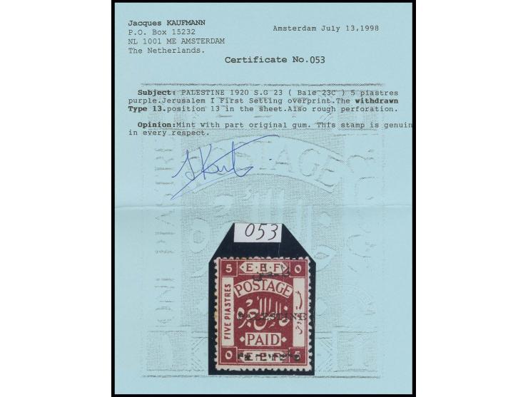 5 pia., withdrawn type 13, unused with part original gum, fine, certificate Kaufmann (Bale 23C)