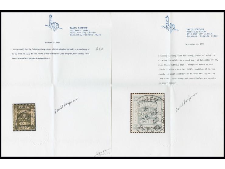 20 pia. and 2 pia. both with "Z"-error, neatly cancelled, each with certificate Dorfman, fine and scarce (Bale 26Z, 22Z)