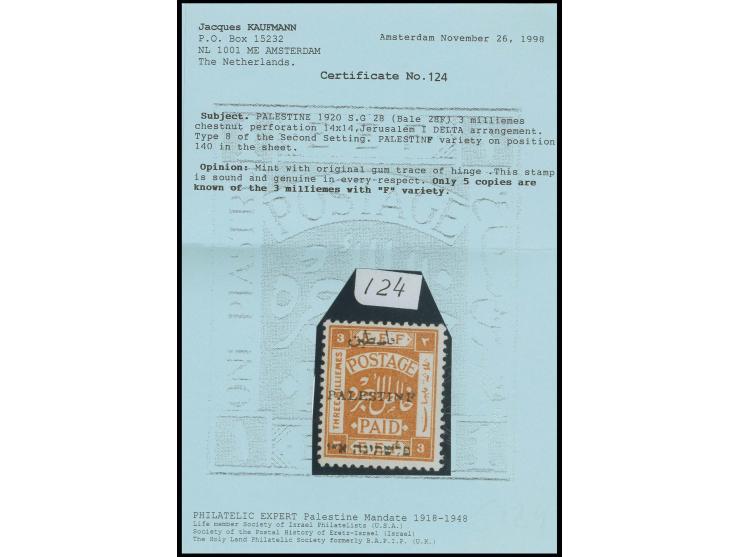 3 m. with "F" variety, unused, fine and rare, only 5 copies are known, certificate Kaufmann (Bale 28F)