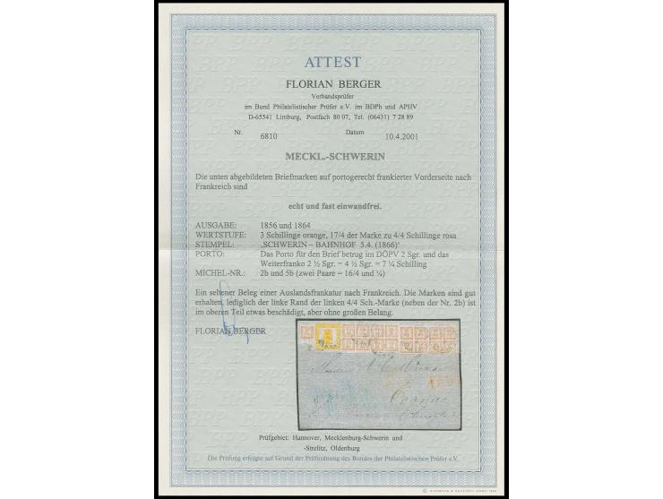 FRANKREICH: 1856, 3 Schilling orange, voll- bis breitrandig zusammen mit 1864, 4 Stück 4/4 Schilling sowie 1/4 Schilling, bis