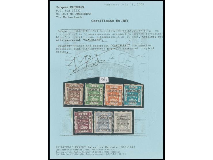 1 m.-20 pia. with overprint "CANCELLED", all 7 values complete, unmounted mint with traces of tropical staining (mostly not v