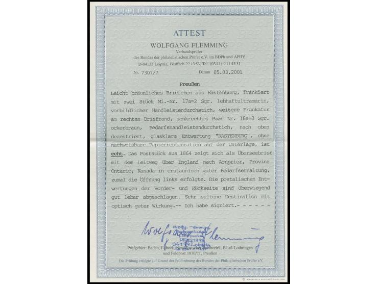 KANADA: 1861, Wappen 2 Silbergroschen ultramarinblau, 2 Einzelwerte und senkrechtes Paar 3 Silbergroschen ockerbraun, alle fa