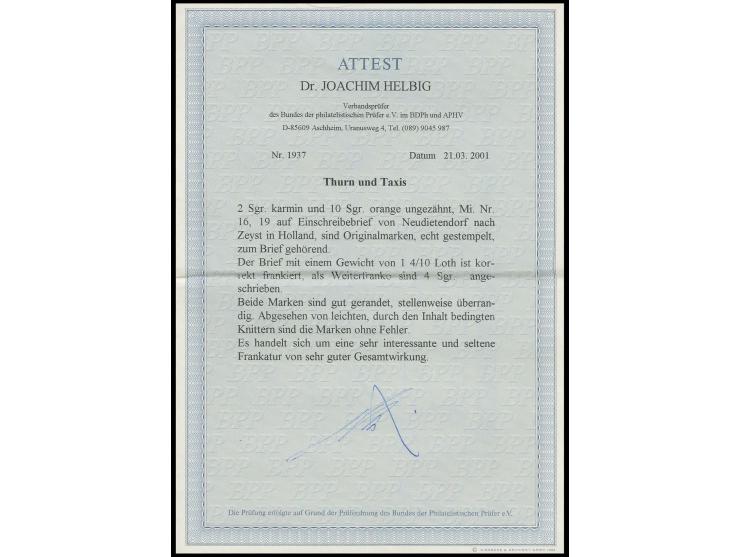 NIEDERLANDE: 1859/61, 10 Silbergroschen orange und 2 Silbergroschen karmin, beide in recht gutem Schnitt, meist vollrandig, m
