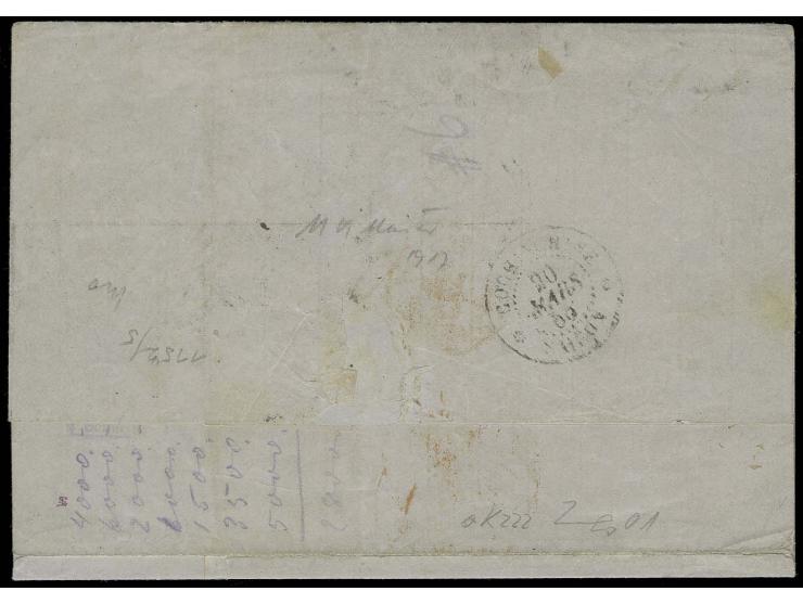 INDOCHINA: 1862/64, 3 Silbergroschen ockerbraun im waagerechten 3er-Streifen, der rechte Wert unten etwas angeschnitten, sons