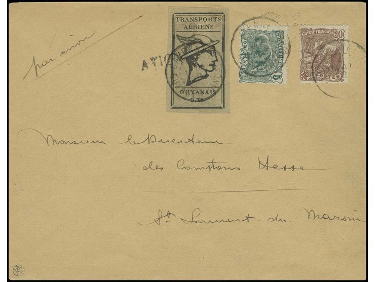 Emissions T.A.G: 1921, 75 C.sur gris (petit grattage en haut) avec affr. supplémentaire sur lettre, oblit. "CAYENNES 4.MAI 22