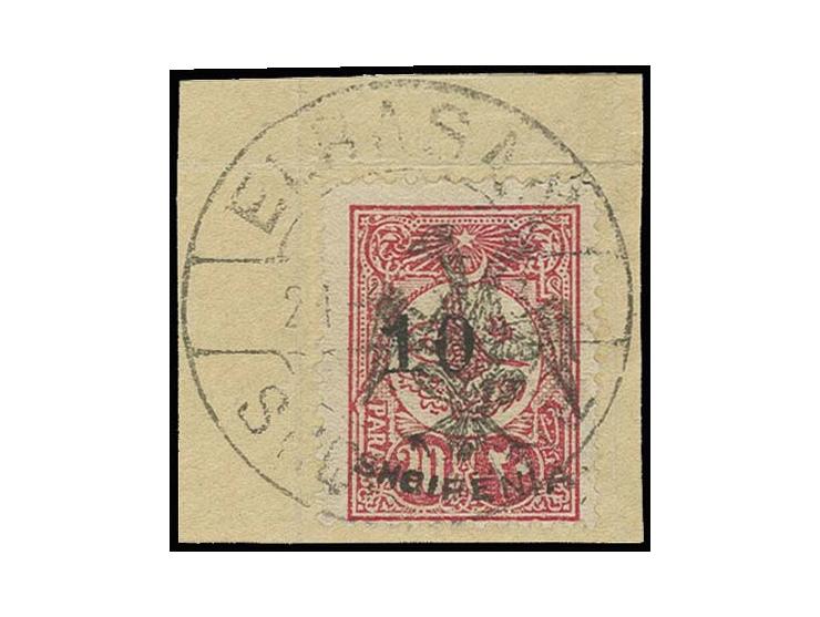 1913, 10 pa. on 20 pa. rose, tied by cds. "ELBASAN" to small piece, fine, signed A. Diena and Scheller, ex collection Severin