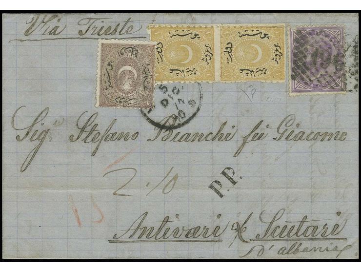 MISCELLANEOUS ITEMS: 1871, entire letter from Venice via Triest to Antivari, franked with DLR 60 c. violet (small fault), tie