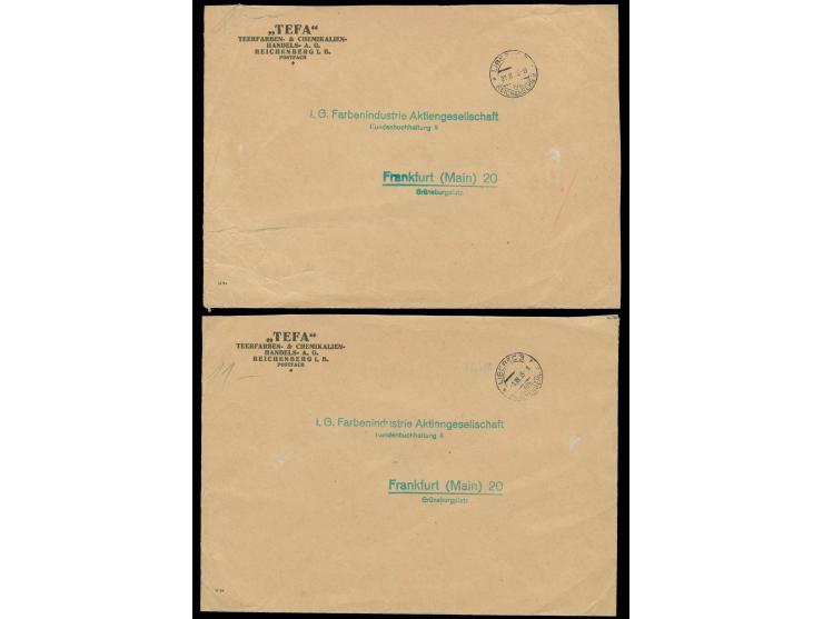 1934, from Hymne sheet 1 Kc. (7) and 2 Kc. (12) with cpl. margins on 2 large covers from Liberel to Frankfurt Main, traces of