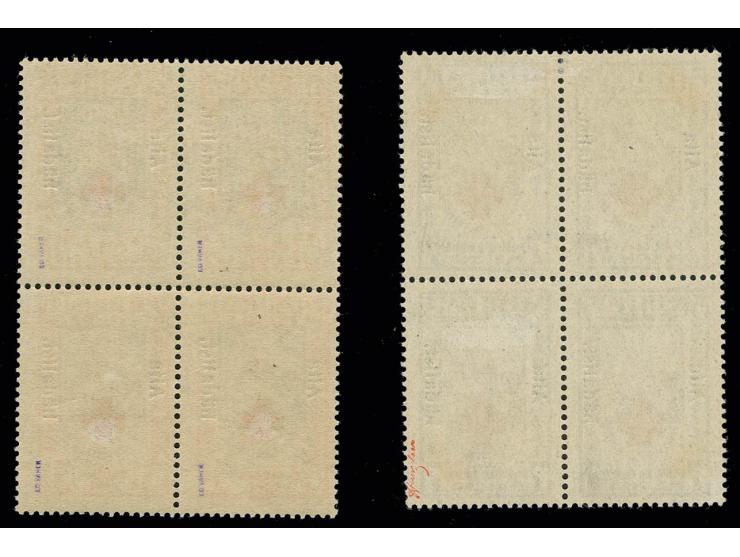 1923, Aita hädalist 2½ and 5 m., perforated, each as block of 4, unused, very fine,  signed Vaher/Hunziker and certificate Lö
