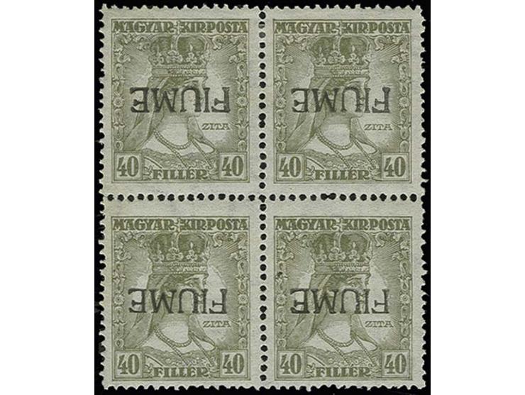 40 f. as block of four with inverted handstamp (type II), upper stamps hinged, lower mint never hinged, very fine and attract