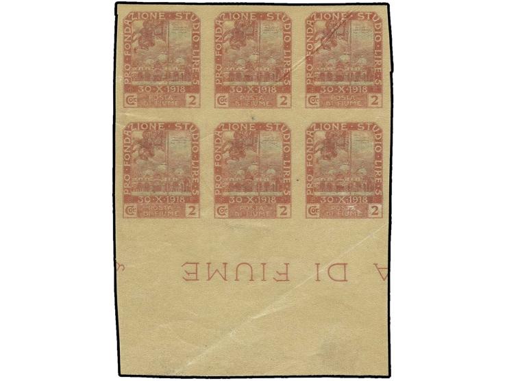1919, Marcus square 2 cor. as block of six from the lower sheet margin on thin, semi-transparent paper, a rare proof, some wr