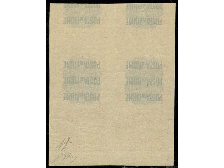 10 c. on 10 c. red, imperforated block of four, mint never hinged, fine, signed Diena (Sassone Nr. 89k)