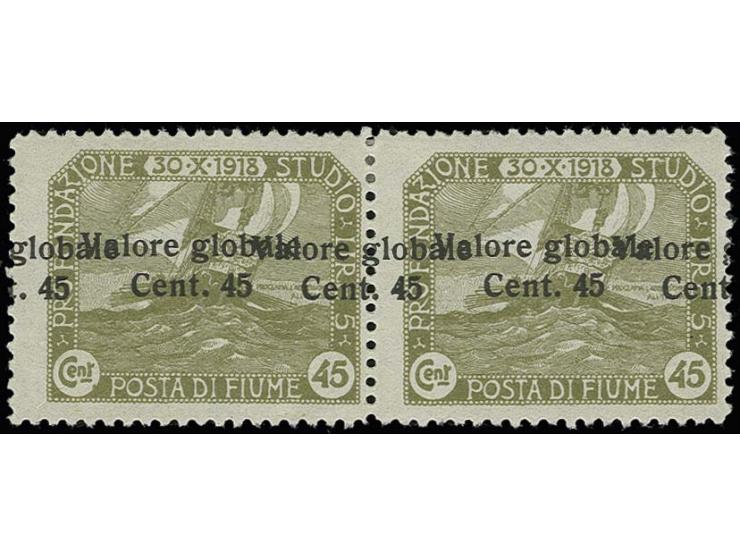 45 c. on 45 c., horizontal pair with shifted double overprint, unused, very fine, signed Raybaudi with certificate (Sassone N