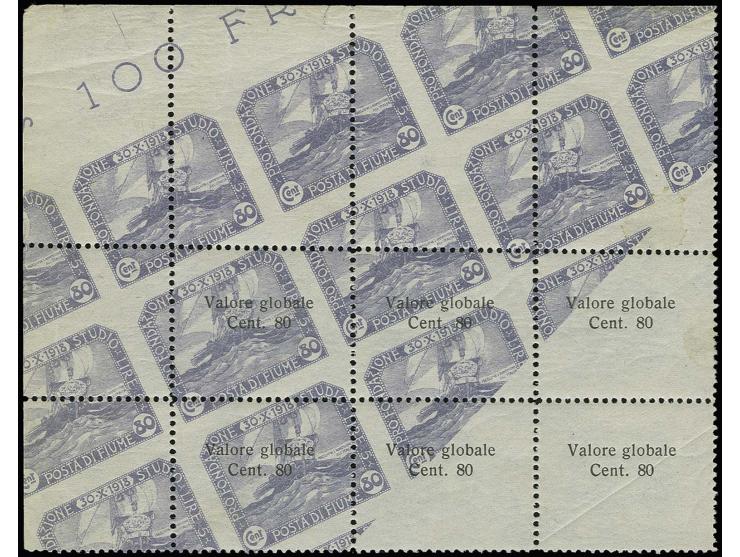 80 c. on 80 c., drastically misperforated block of 6 due to a printing fold, from the upper left sheet corner, one stamp with