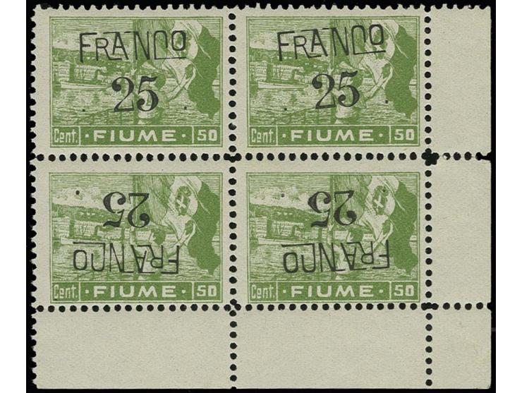 1920, Cruiser arrival 25 f. on 50 c. as block of four from the lower right sheet corner on smooth white paper, the lower two 