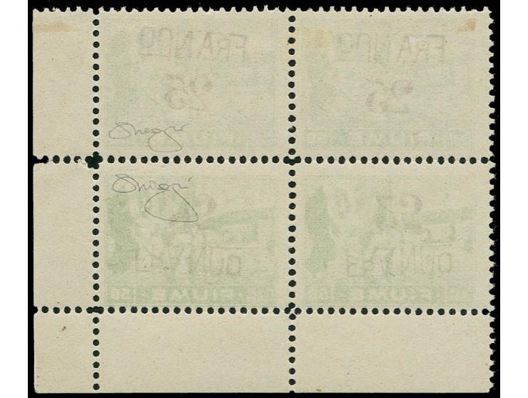 1920, Cruiser arrival 25 f. on 50 c. as block of four from the lower right sheet corner on smooth white paper, the lower two 