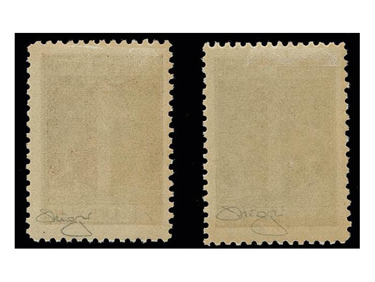1923, Roman archway 2 and 3 l., each as color error "brown-olive" and "brown", unused, very fine, signed Raybaudi (Sassone Nr