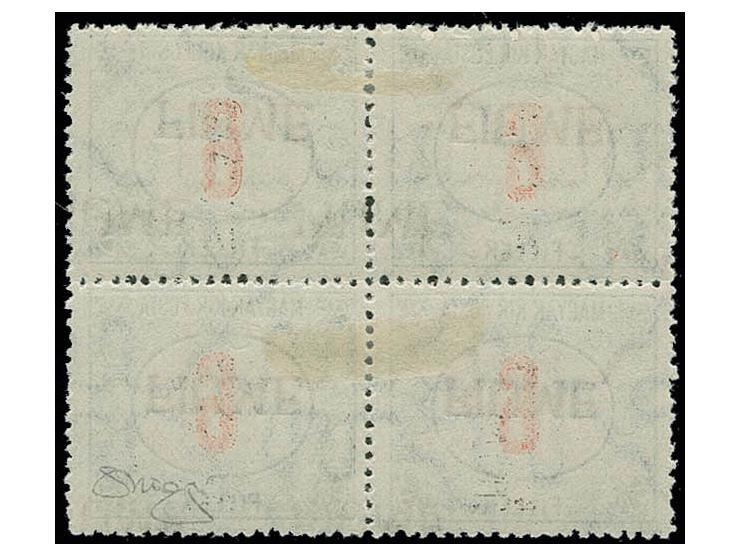 6 f. with inverted double overprint, one machine overprint, the other one handstamped in type II, unused, very fine, an attra