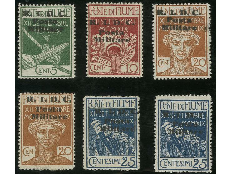 5-10 and 20-25 c. with different three line overprint "R.I.D.C. Posta Militare", unused, 20 and 25 c. two stamps each, fine, 