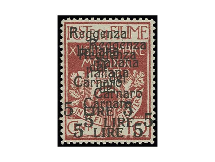 5 l. on 10 c. with triple overprint, mint never hinged, very fine, signed Raybaudi with certificate (Sassone Nr. 145g)