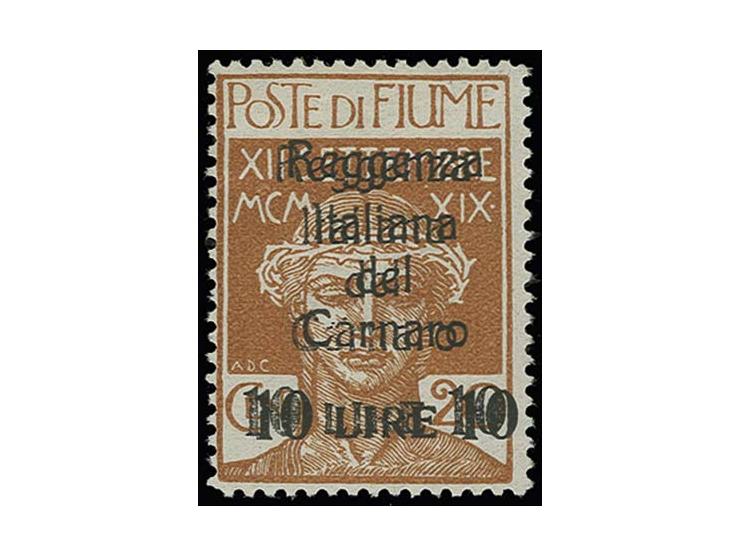 10 l. on 20 c. with double overprint, unused, very fine,, signed Oliva with certificate (Sassone Nr. 146c)