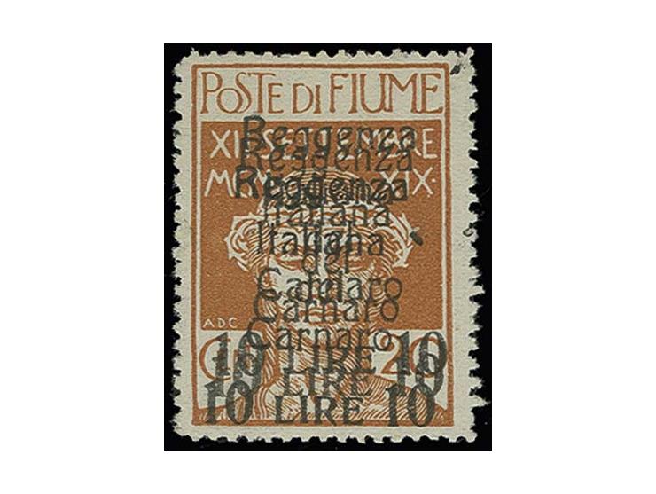 10 l. on 20 c. with triple overprint, mint never hinged, very fine, signed Diena (Sassone Nr. 146g)