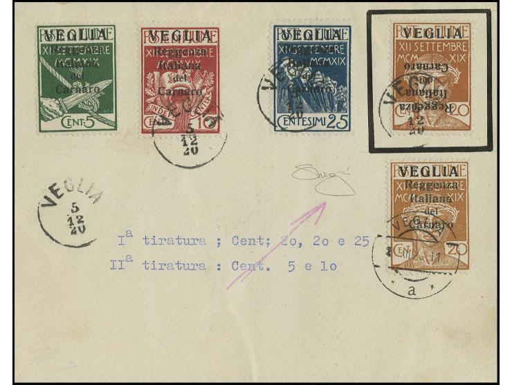 20 C. with inverted overprint, and 10-25 c. with normal overprint, tied by cds. "VEGLIA 5 12 20" to piece, 5 c. also on piece