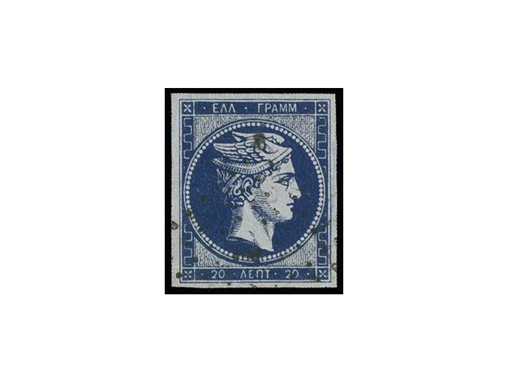 20 l. deep-ultramarine, large margins and neatly cancelled, extremely fine (Hellas 13Ia)
