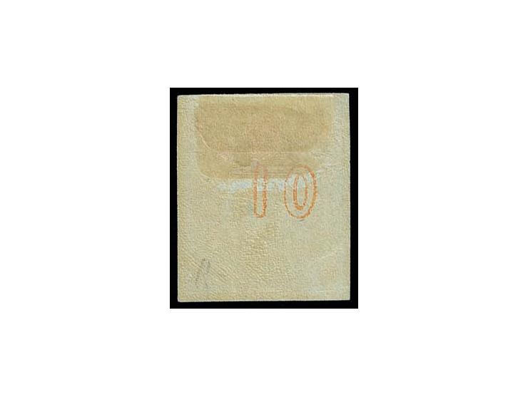 10 l. red-orange, nice fresh colour and large margins, unused with large part o.g., fine and rare (Hellas 26a)