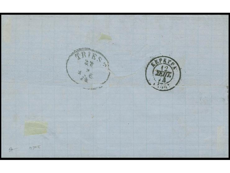 1871/72, 2 l. yellow-bistre with 1871/76, meshed paper 5 l. yellow-green, 10 l. orange and 40 l. greyish-magenta on blue, 10 