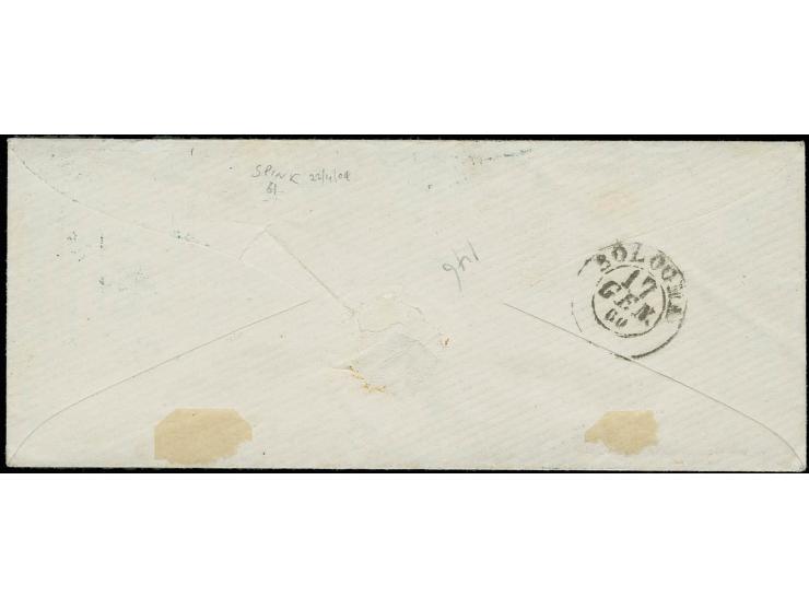 1859, 20 c. violet-black with large to enormous margins all around, neatly tied by clear "REGGIO 17 GEN 60" to small ladies e