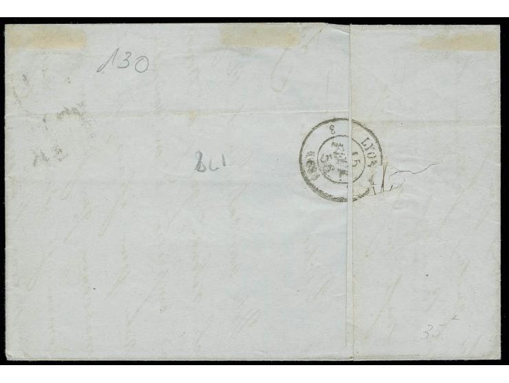 1855, 5 c. peagreen (verde pisello) in horizontal pair, slightly touched at bottom, otherwise good to wide margins with 40 c.