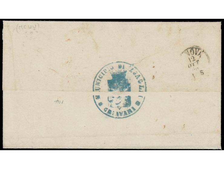 60 c. violet, vertical pair and 2 singles tied to letter sheet with adjacent cds. "ZOAGLI 12 OTT. 66" to New Orleans, showing