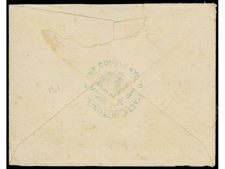1895, Italy Umberto 20 c. orange, tied by squared circle "TUNISI 12 6 95" with additional strike alongside, to envelope to Tr
