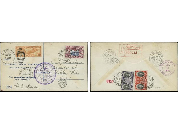 1935, Vaitkus flight 40 c. on special registered cover with private cachet and US additional franking, signed by Vaitkus, fin