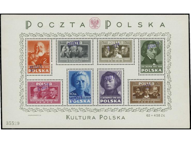 GROSZY HANDSTAMPS: 1950, culture miniature sheet with handstamp in type 21, unmounted mint, very fine, certificate Wezranowsk