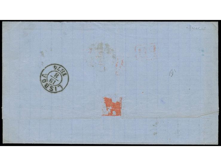 1870/76, Luis 5 r. black, 10 r. yellow and 80 r. orange, tied by barred oval "219" to letter sheet with adjacent light cds. o