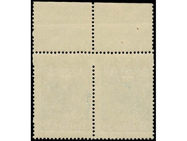 35 kop. blue in horizontal pair from the top sheet margin showing variety shifted perforation at top, unmounted mint