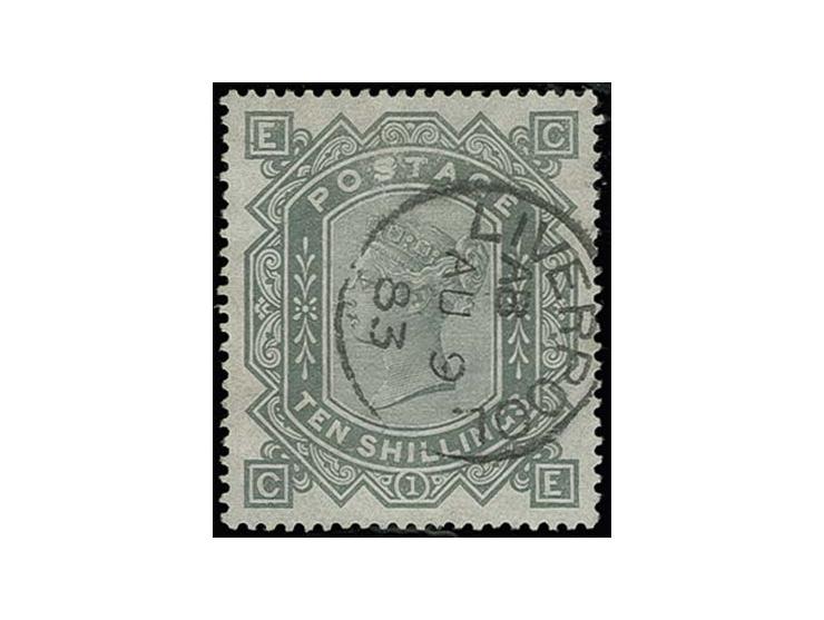 1883, wm 'Anchor': 10 s. grey-green, perfectly centered and perforated, cancelled by clear "LIVERPOOL AU 9 83", minor creasin