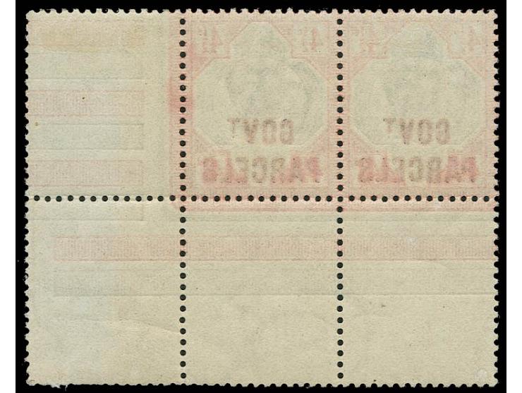 GOVT. PARCELS: 1891/1900, 4½ d. green/carmine, horizontal pair with sheet lower and right sheet margins, unused, very fine, c