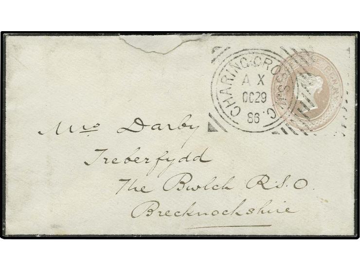 POSTAL STATIONERY: 1886, envelope 1d pink cancelled with a fine strike of the rare Hoster Machine postmark "CHARING CROSS WC 