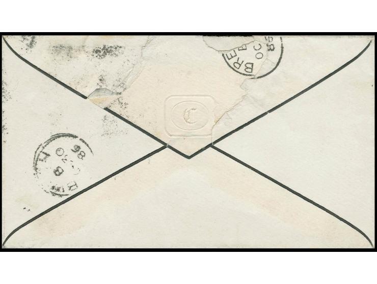 POSTAL STATIONERY: 1886, envelope 1d pink cancelled with a fine strike of the rare Hoster Machine postmark "CHARING CROSS WC 