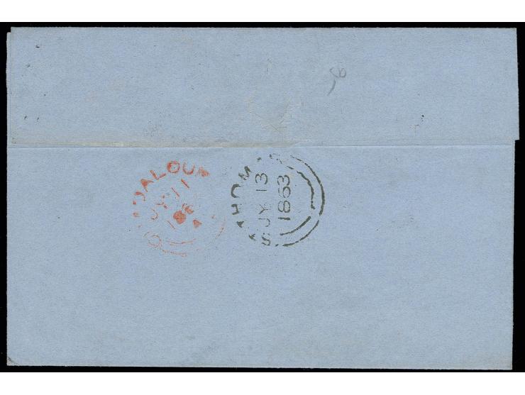 GUADELOUPE: "PAID AT GUADALOUPE", red crowned-circle handstamp on front of folded letter sheet franked with France Colonies g