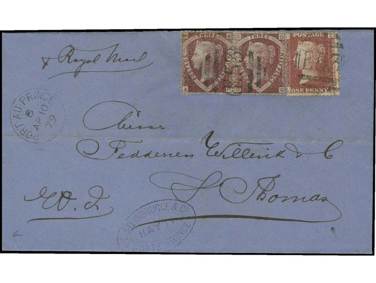 HAITI: 1 d. rose-red, pl. 171, and 1½ d. lake-red, tied by barred "E53" to entire letter from "PORT AU PRINCE AP 10 79" to St