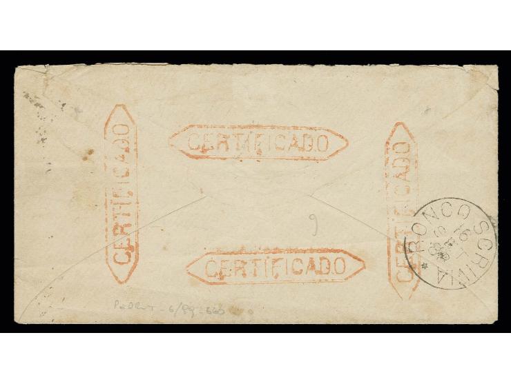 1867/74, 4 c. brown and 2 pairs 1880, 8 c. lake, all cancelled by cds. "BELGRANO (B.A.) / AG 17 83" to registered envelope to