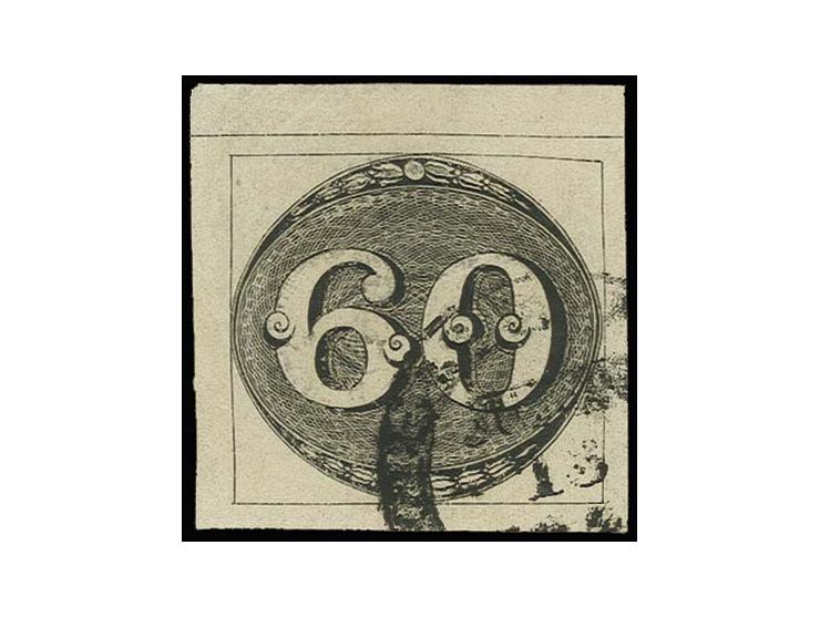 1843, Bull's eye 60 r. black, fine print, large margins, used, very fine