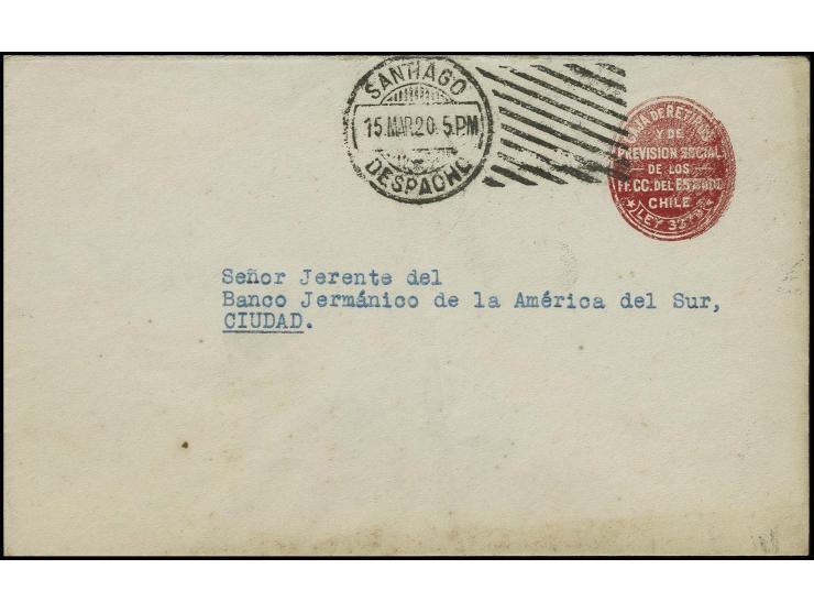 1920, local official cover "Caja de Retiros y de Prevision Social de Los" from "SANTIAGO 15.MAR.", fine