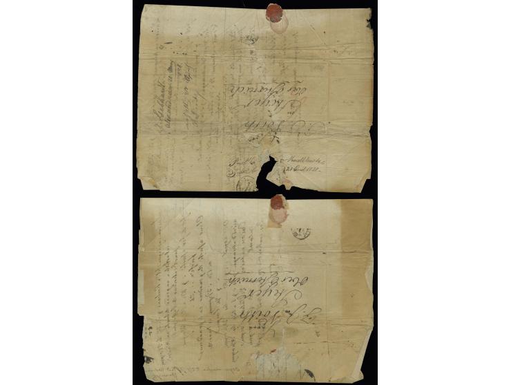 1828, 2 entire letters from Alexandria to Steyr in Austria, both desinfected and re-sealed by wax seals, of which at least on